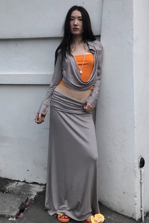 Color-Block Knit Cowl Top Set-Up