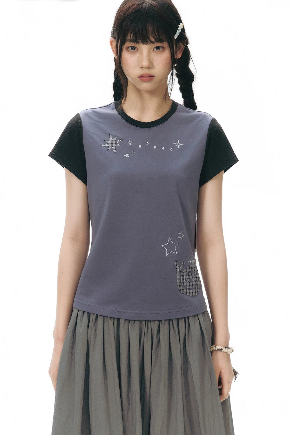 Color-Block Knit Snail Patch Top