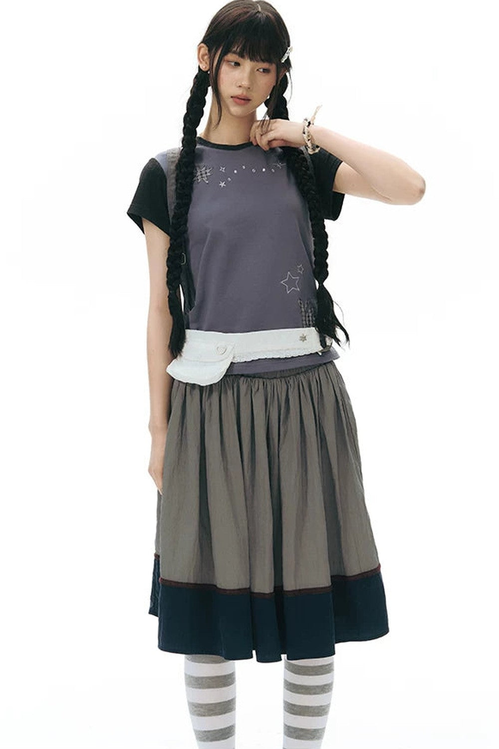 Color-Block Knit Snail Patch Top
