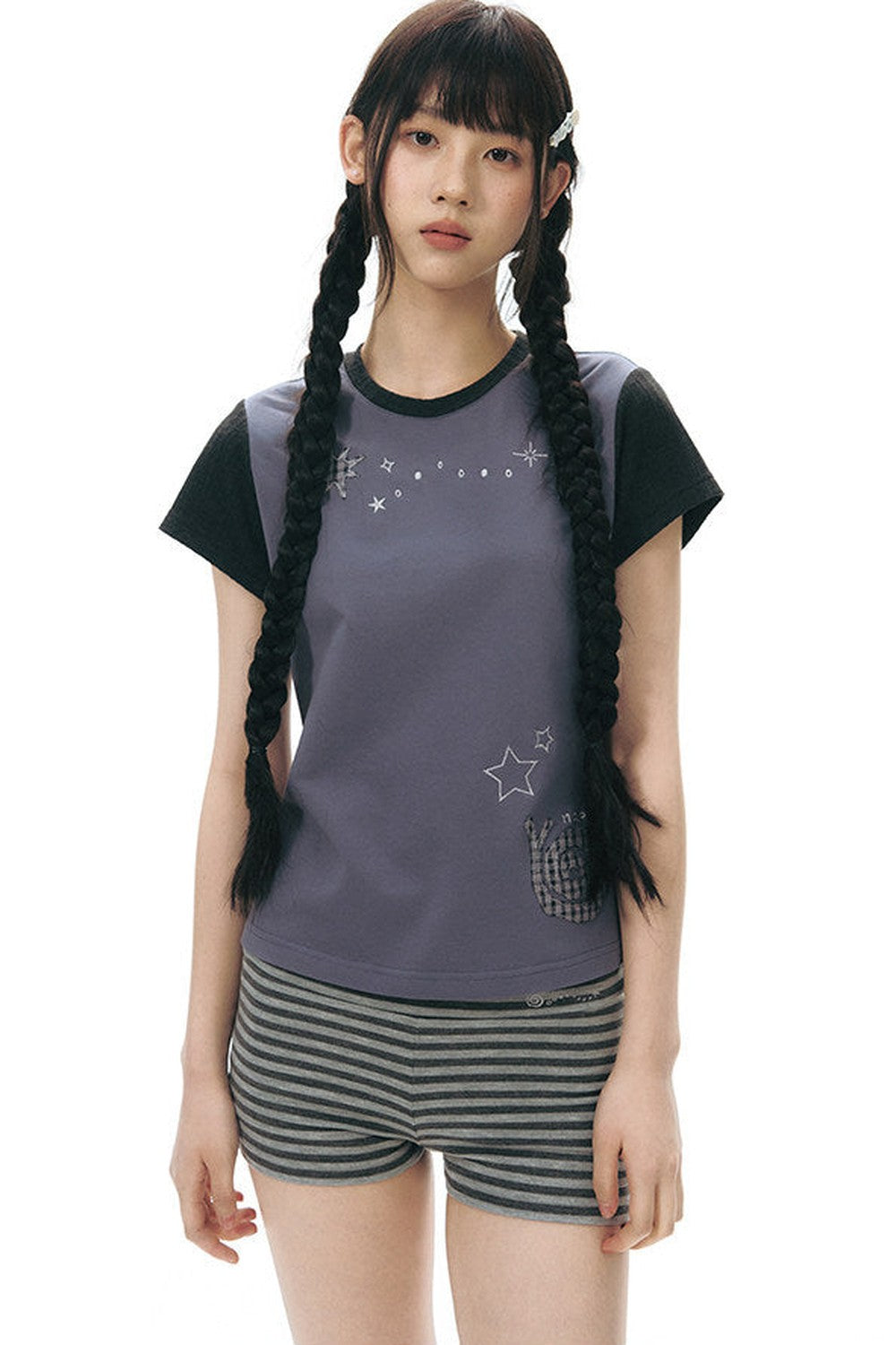 Color-Block Knit Snail Patch Top