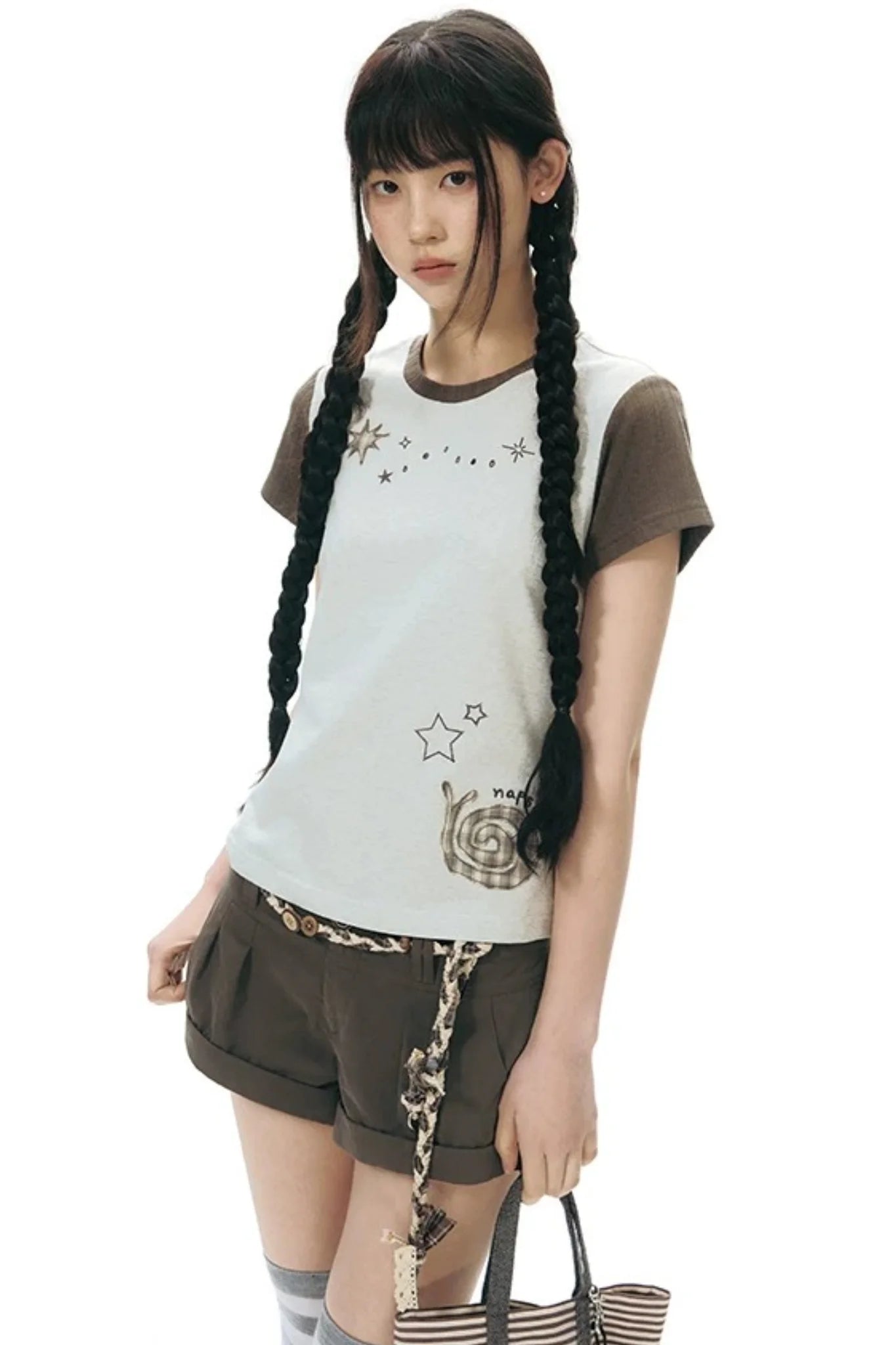 Color-Block Knit Snail Patch Top