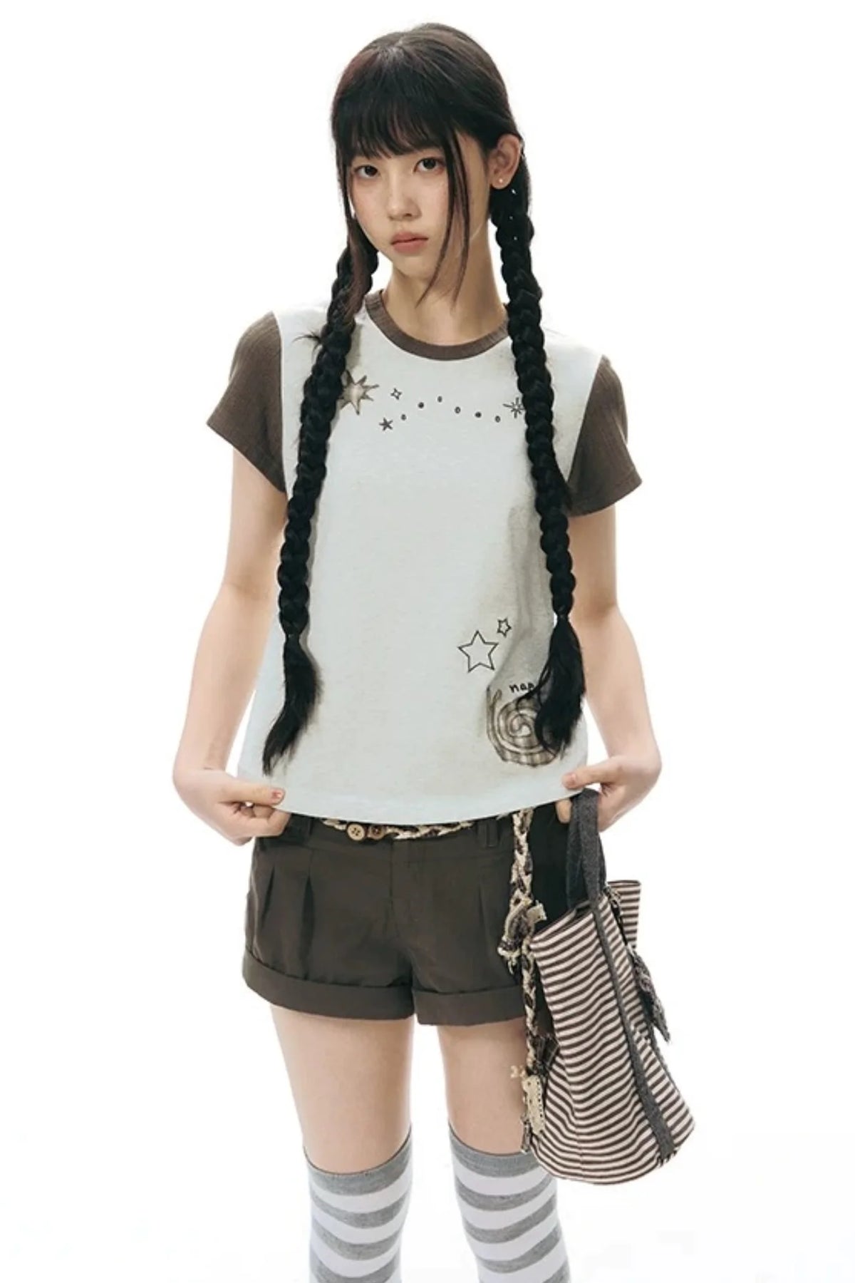 Color-Block Knit Snail Patch Top