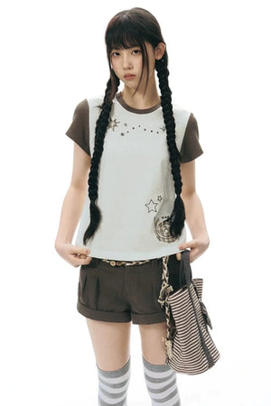 Color-Block Knit Snail Patch Top