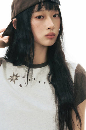 Color-Block Knit Snail Patch Top