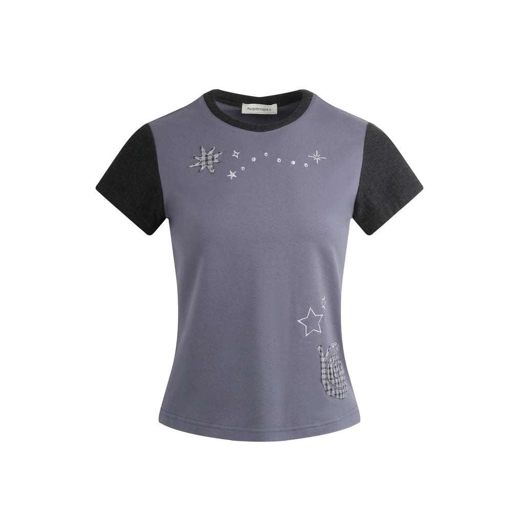 Color-Block Knit Snail Patch Top
