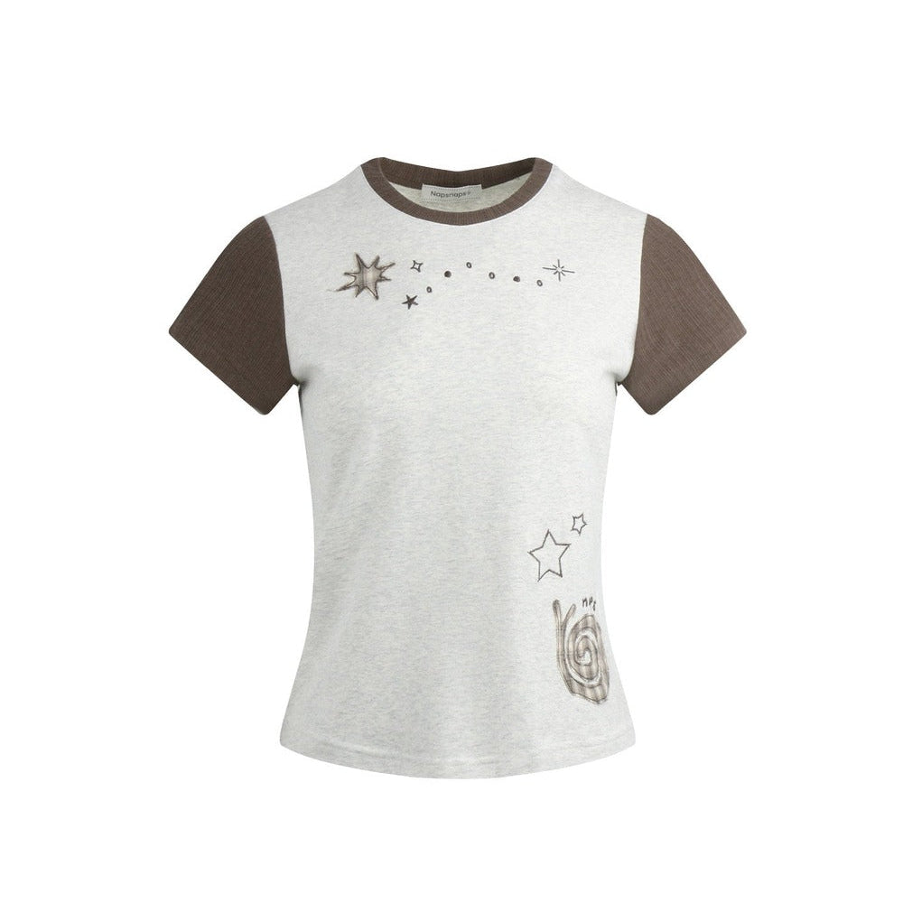 Color-Block Knit Snail Patch Top