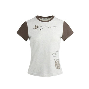 Color-Block Knit Snail Patch Top