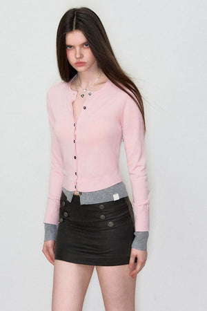 Color-Block Knit Wool Cardigan