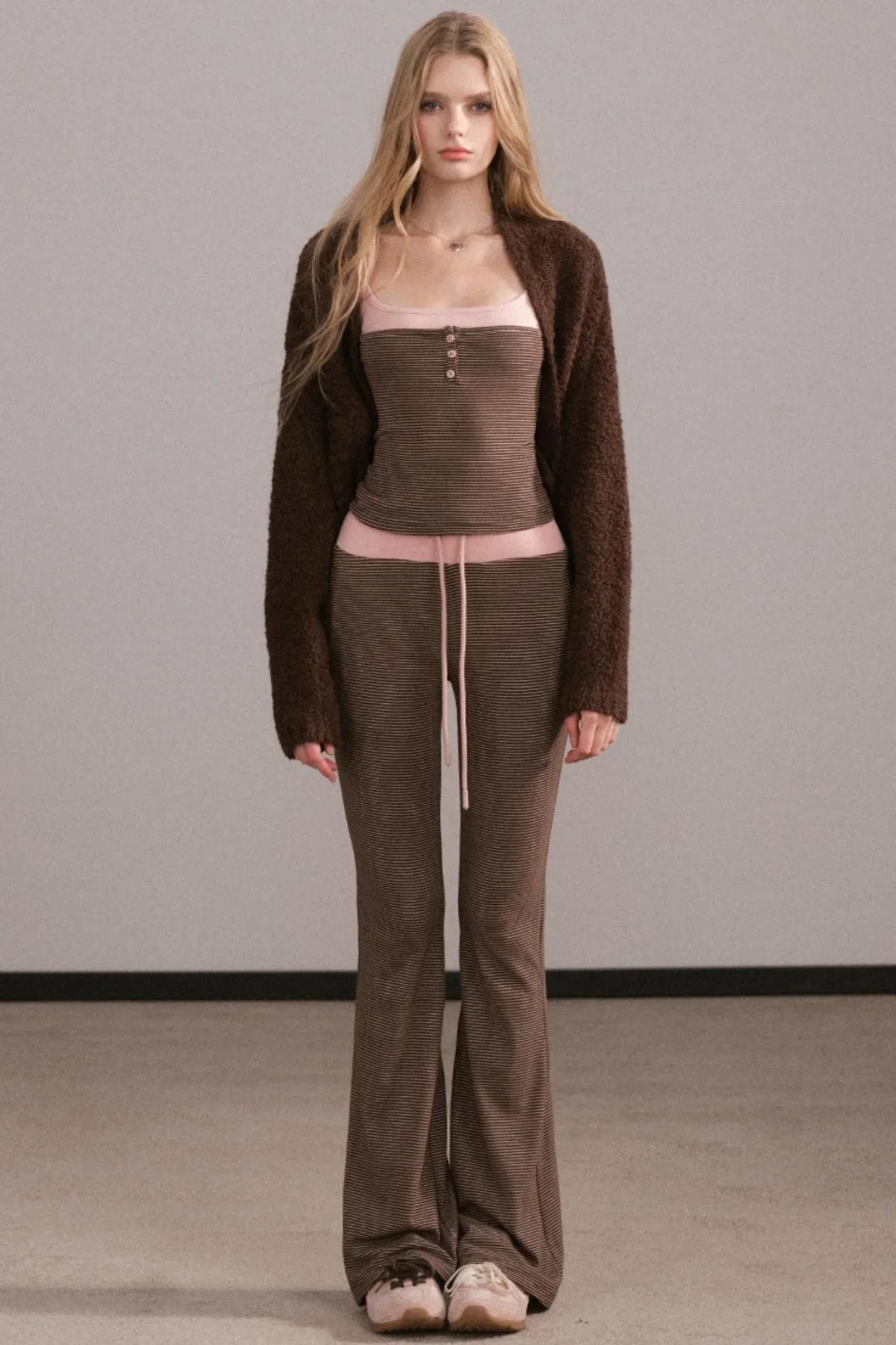Color-Block Knitted Cardigan Set-Up