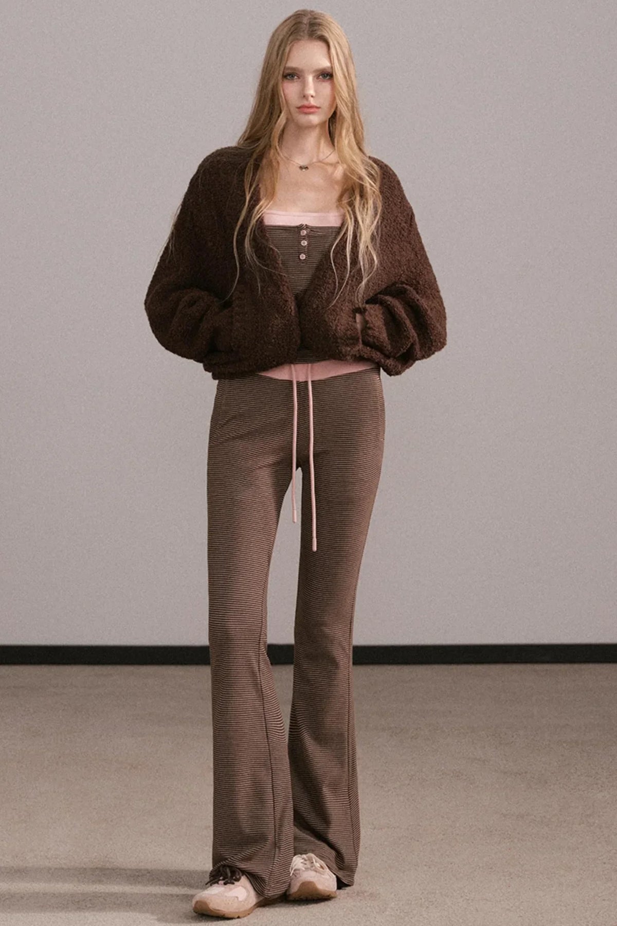 Color-Block Knitted Cardigan Set-Up