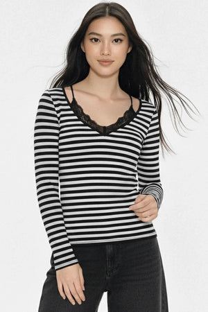 Color-Block Lace Knit Top