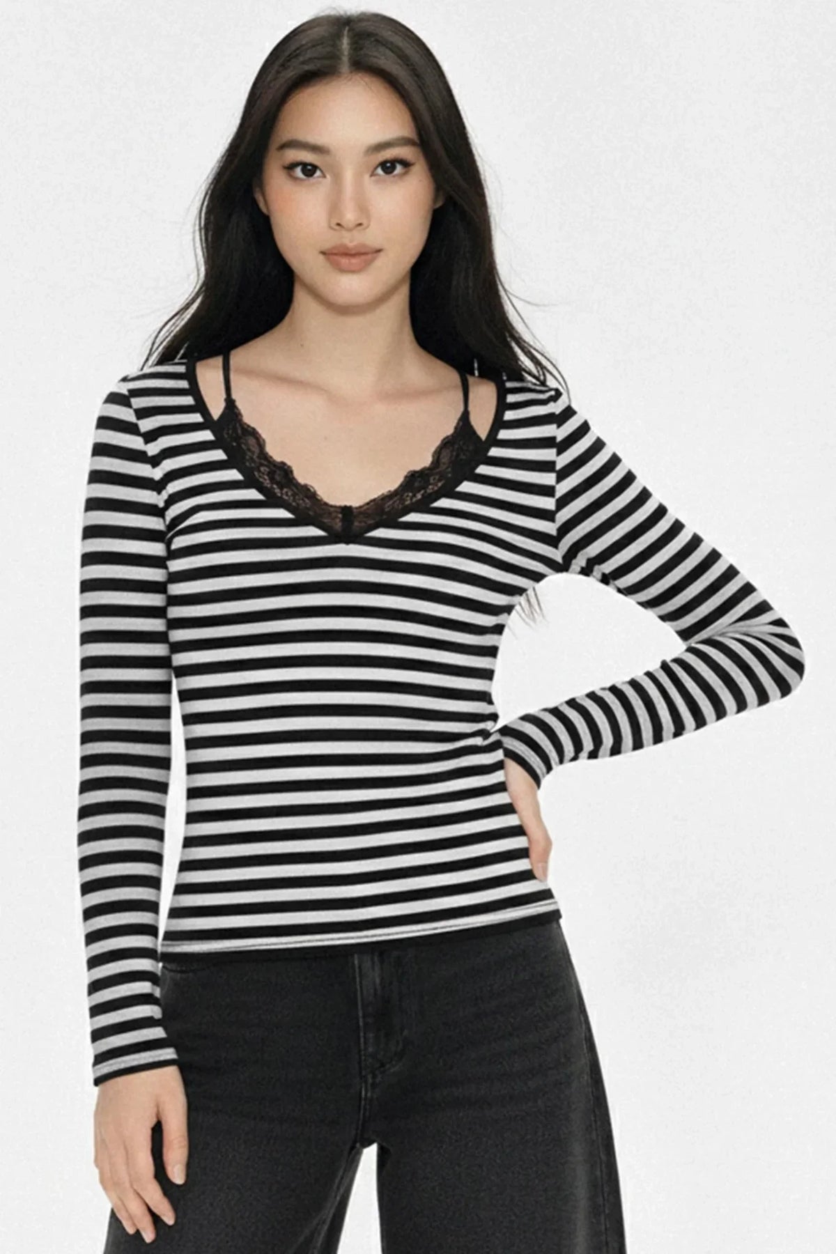 Color-Block Lace Knit Top