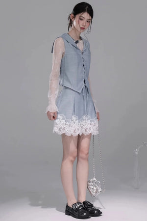 Color-Block Lace Vest Set