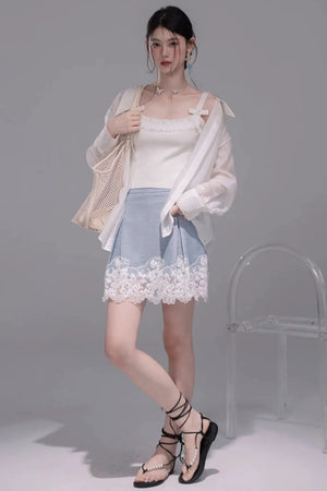 Color-Block Lace Vest Set