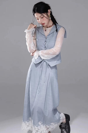 Color-Block Lace Vest Set