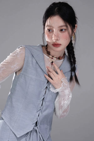 Color-Block Lace Vest Set