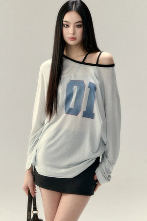 Color Block Letter Print Top Set-Up