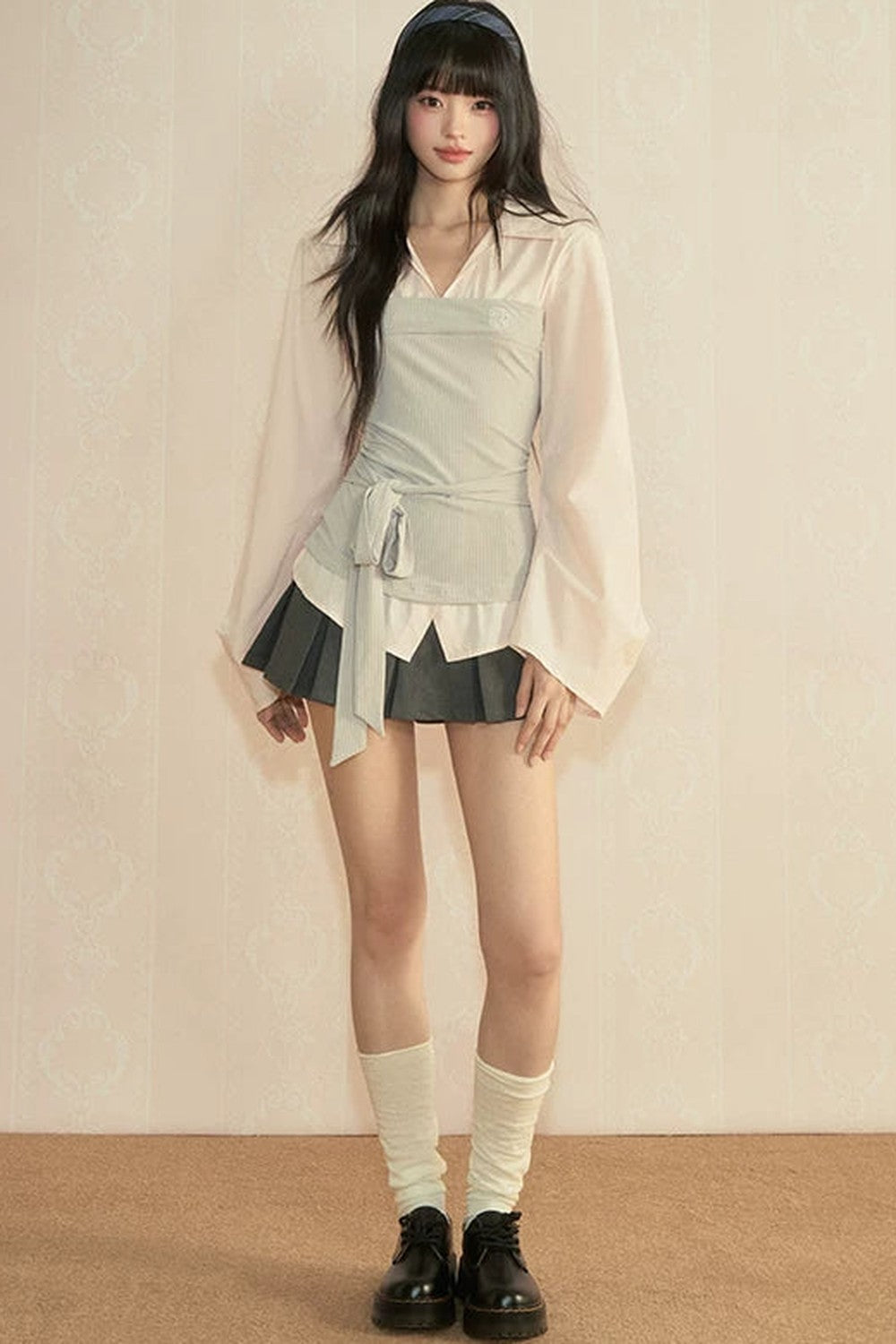 Color-Block Patchwork Blouse and Pants Set-Up