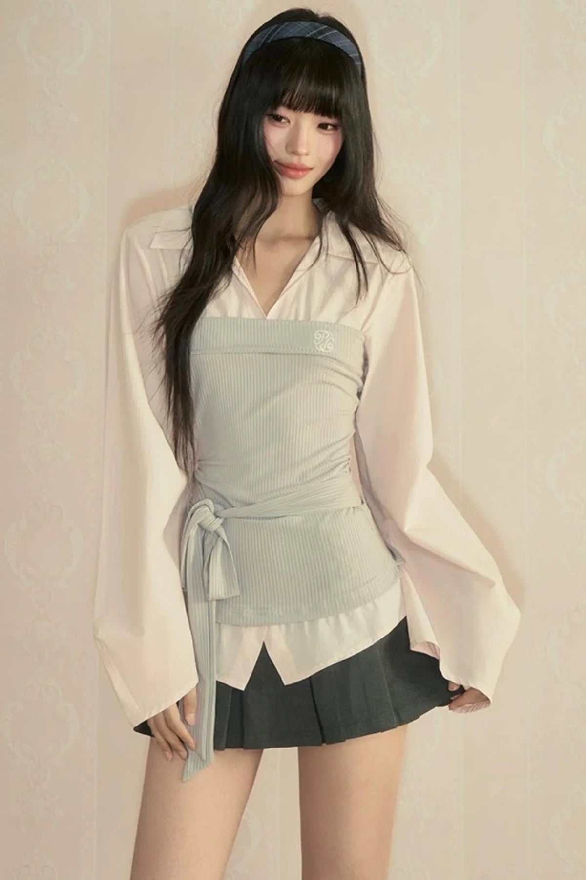 Color-Block Patchwork Blouse and Pants Set-Up