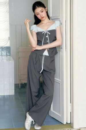 Color-Block Patchwork Top and Pants Set-Up