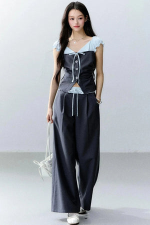 Color-Block Patchwork Top and Pants Set-Up