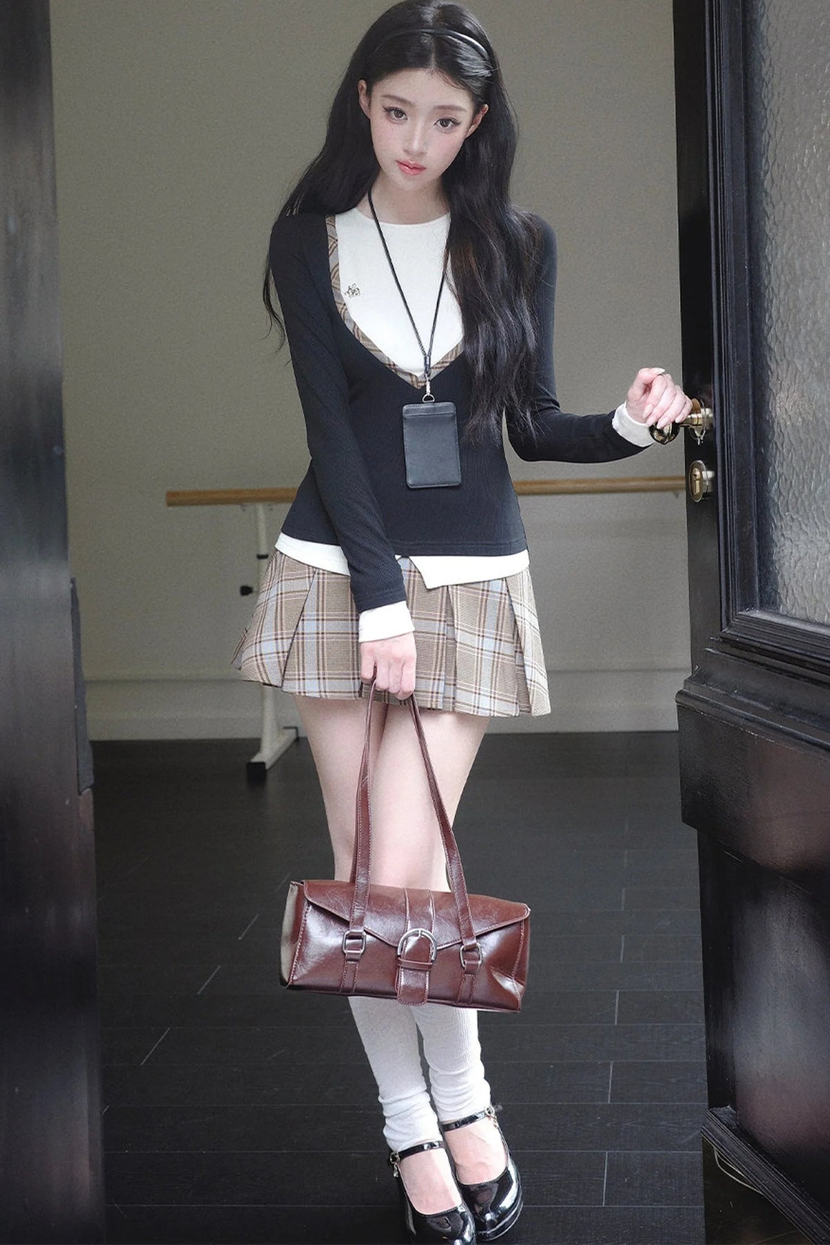 Color-Block Plaid Two-Piece Set-Up