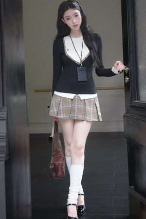 Color-Block Plaid Two-Piece Set-Up