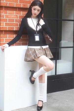Color-Block Plaid Two-Piece Set-Up