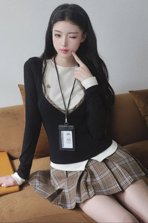 Color-Block Plaid Two-Piece Set-Up