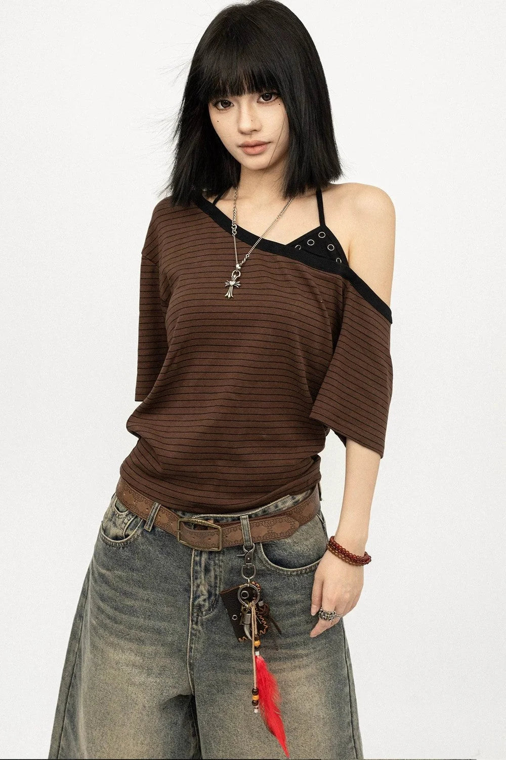 Color-Block Striped Off-Shoulder Top