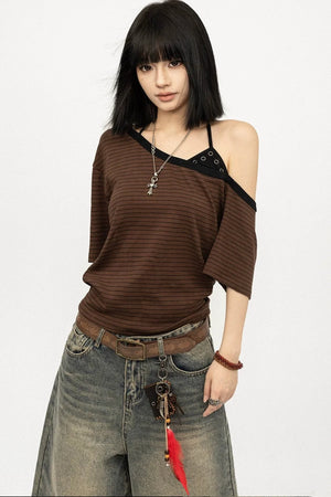 Color-Block Striped Off-Shoulder Top