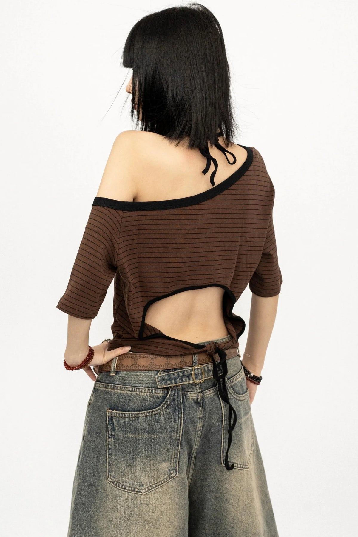 Color-Block Striped Off-Shoulder Top