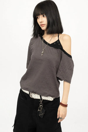 Color-Block Striped Off-Shoulder Top
