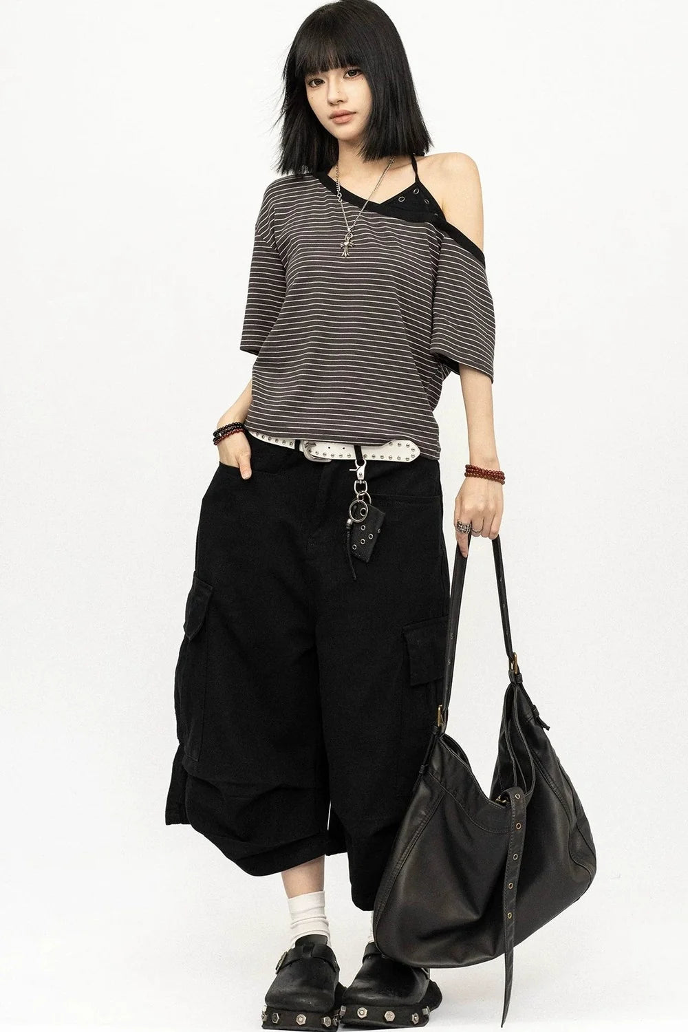 Color-Block Striped Off-Shoulder Top