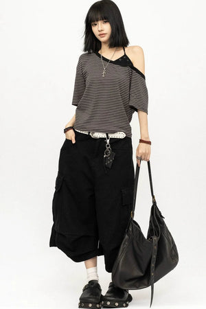 Color-Block Striped Off-Shoulder Top