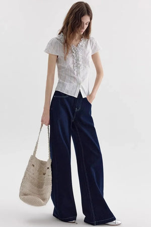 Color-Block Striped Ruffled Blouse