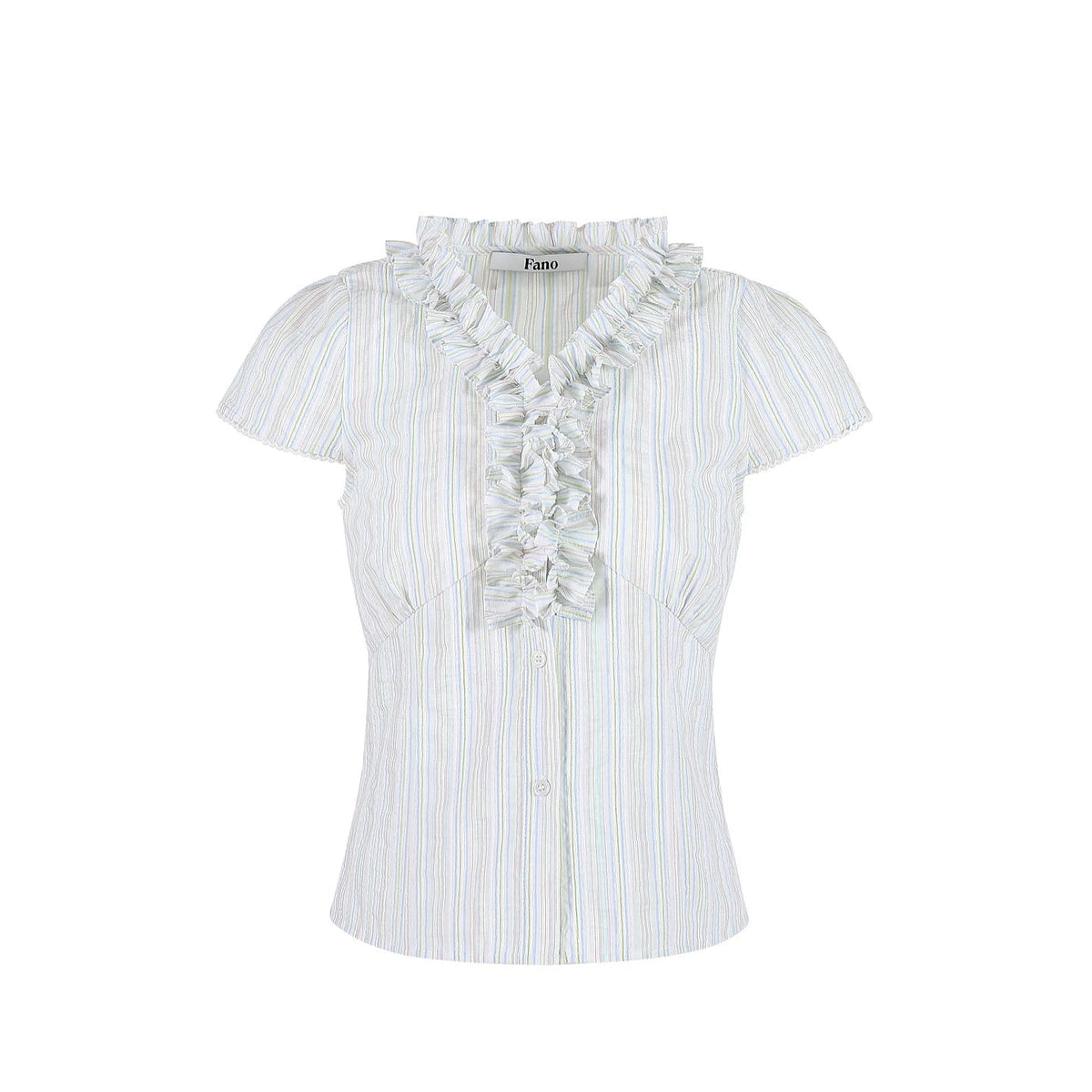 Color-Block Striped Ruffled Blouse