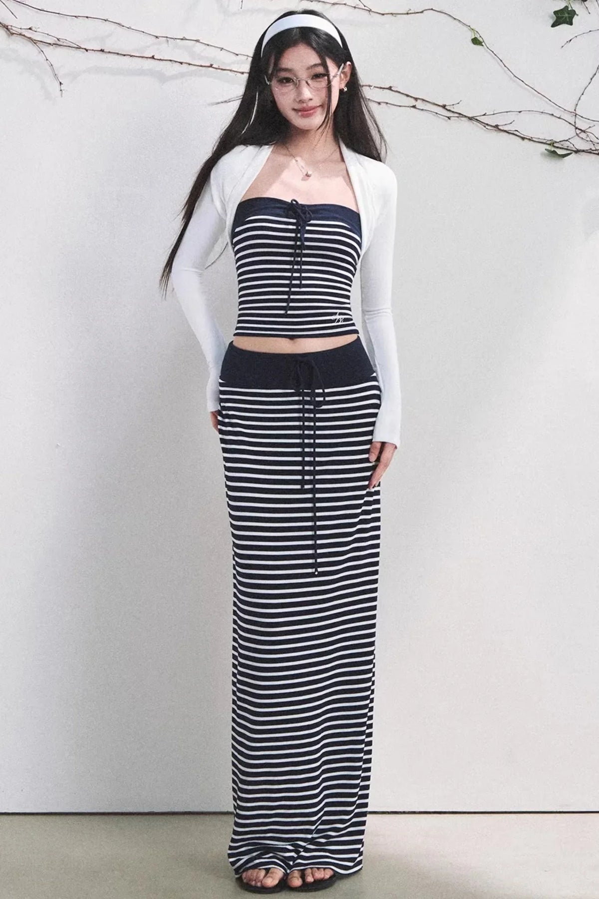Color-Block Striped Tube Top Set-Up