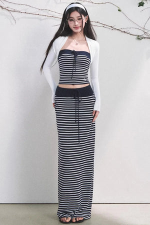 Color-Block Striped Tube Top Set-Up