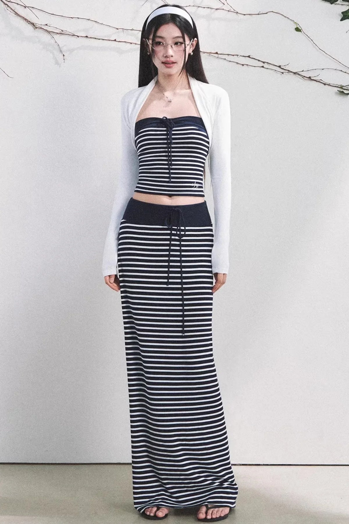 Color-Block Striped Tube Top Set-Up