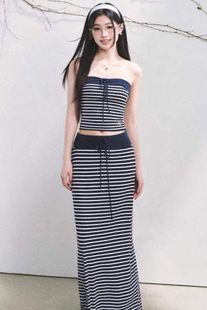 Color-Block Striped Tube Top Set-Up