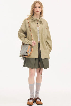 Color-Block Tie Pleated Skirt