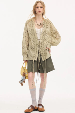 Color-Block Tie Pleated Skirt