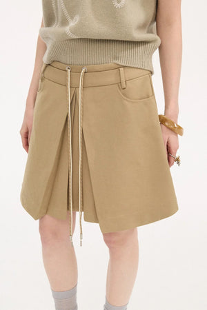 Color-Block Tie Pleated Skirt