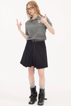 Color-Block Tie Pleated Skirt
