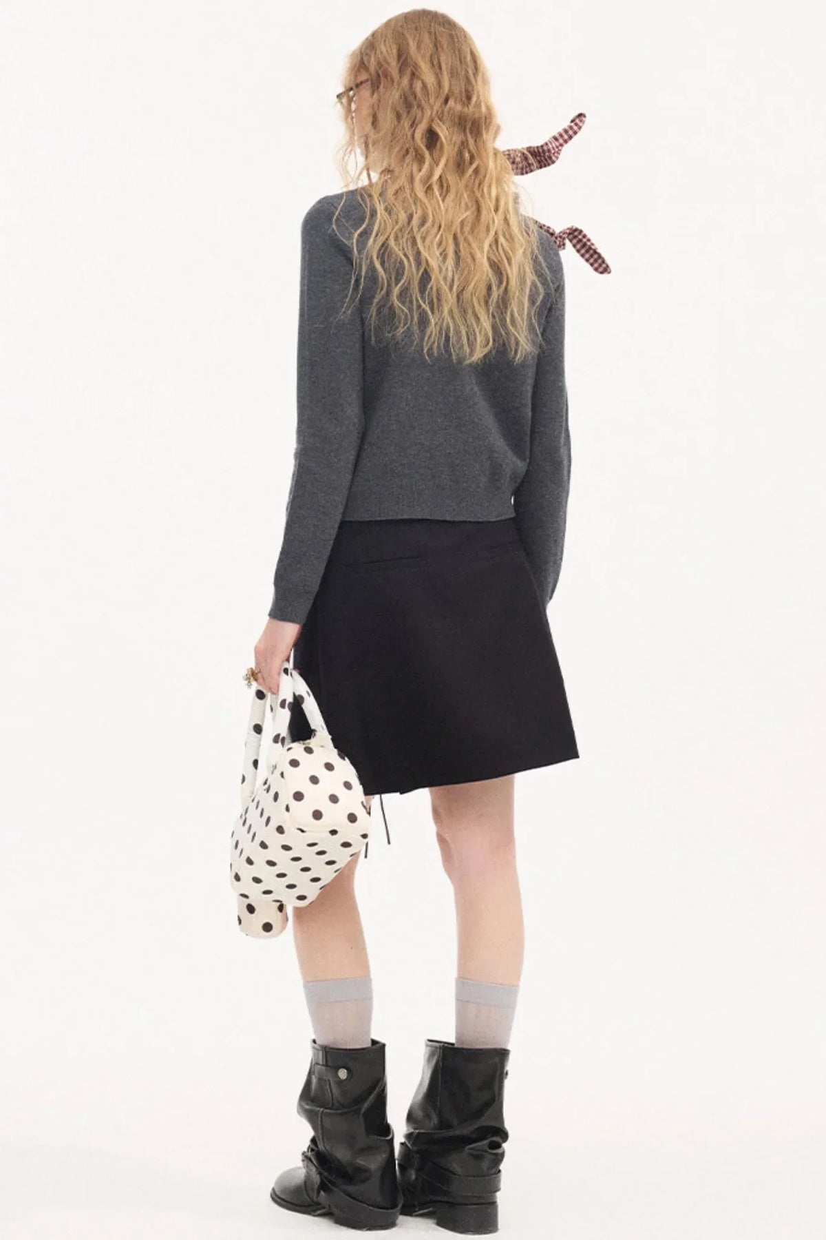 Color-Block Tie Pleated Skirt