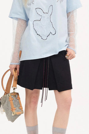 Color-Block Tie Pleated Skirt