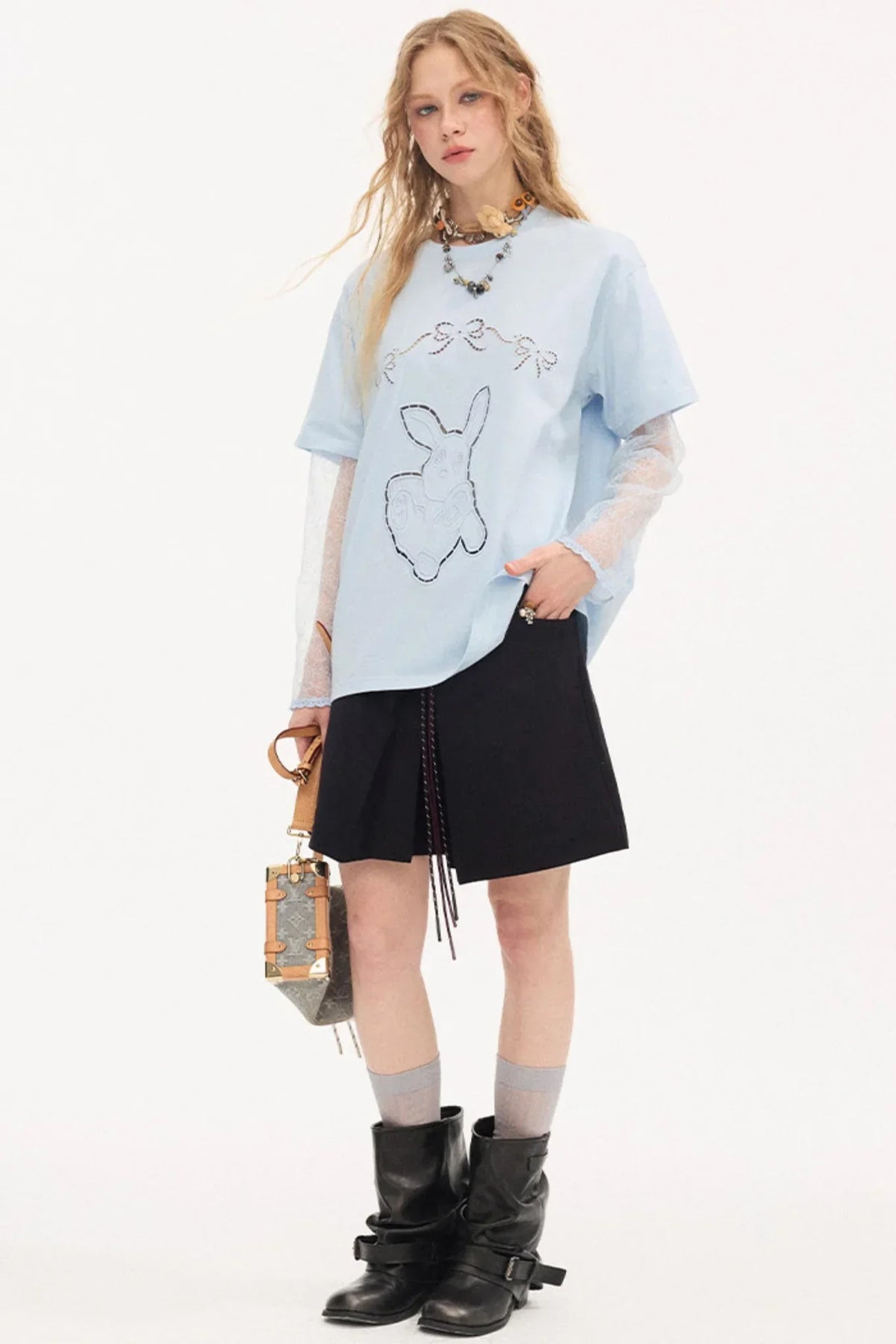 Color-Block Tie Pleated Skirt