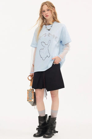 Color-Block Tie Pleated Skirt
