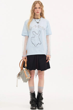 Color-Block Tie Pleated Skirt